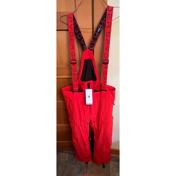 New Mens SPYDER Dare Insulated Ski Pants VOLCANO Red Removable Suspenders SZ XXL - Picture 1 of 5
